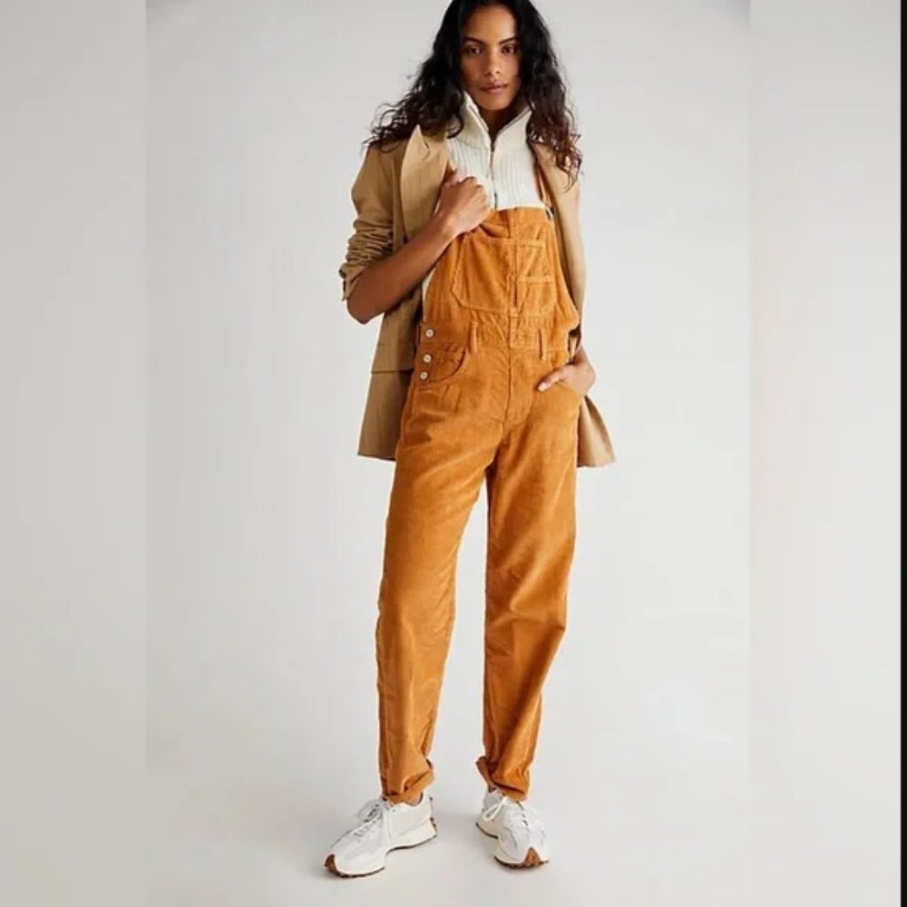Free People Ziggy Cord Overalls in Tan Brown